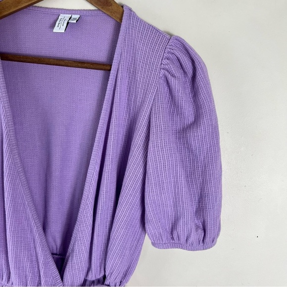 & OTHER STORIES Puff Sleeve Wrap Mini Dress Size XS Lavender Purple Ruffle - Picture 8 of 15